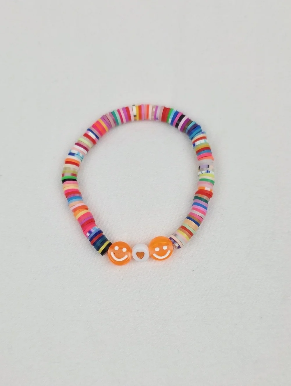 Handmade Clay Bead Multi Color Smiley Face Heart Bracelet